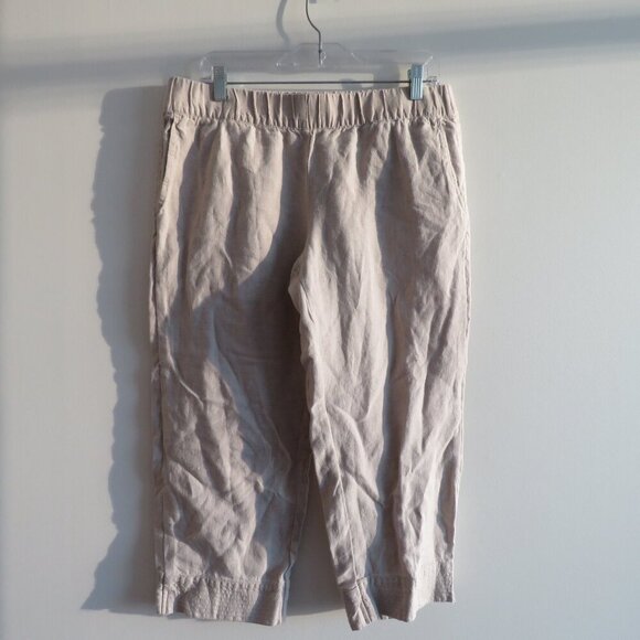 J. JILL PURE JILL 100% Linen Trapunto Stitched Cropped Pants in Cream Lagenlook - Picture 2 of 13